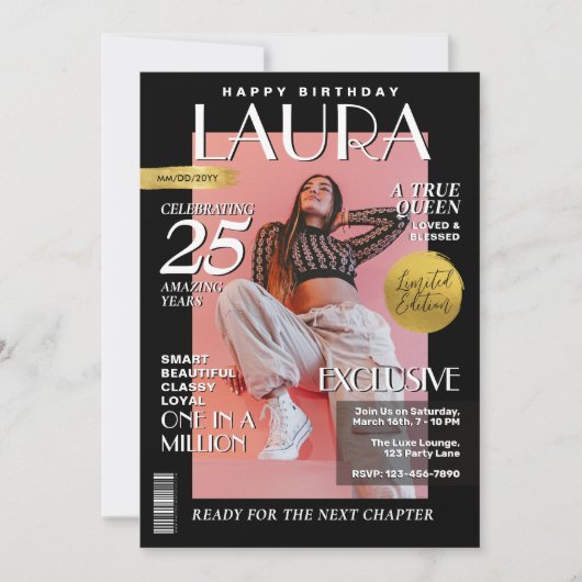 Moderne Zeitschriftenabdeckung für Geburtstage, Po Einladung (Vorderseite)