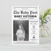 Moderne Zeitung Foto Babydusche Einladung (Stehend Vorderseite)