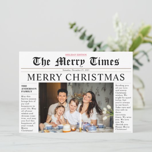 Moderne Zeitung Frohe Weihnachts-Spaß-Fotokarte Einladung (Stehend Vorderseite)