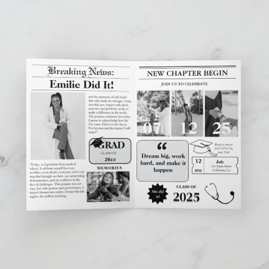 Moderne Zeitung Minimalistischer Uni-Abschluß Einladung (Innenseite)