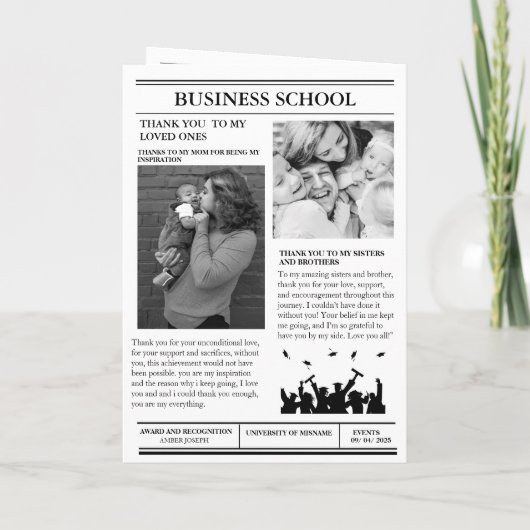 Moderne Zeitung Minimalistischer Uni-Abschluß Einladung (Rückseite)