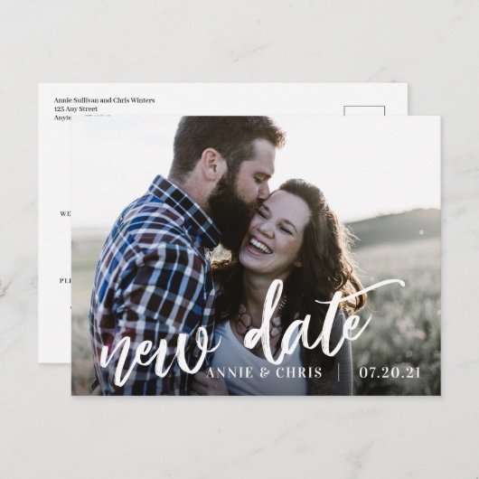 Moderne Zeitung zur Hochzeit von Schriftzeichen Re Ankündigungspostkarte (Vorne/Hinten)