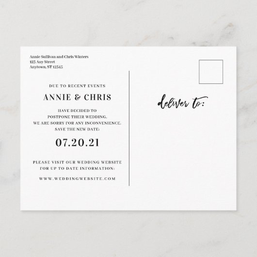 Moderne Zeitung zur Hochzeit von Schriftzeichen Re Ankündigungspostkarte (Rückseite)