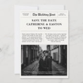 Moderne Zeitungs-Save the Date-Karte für Hochzeite Save The Date (Vorderseite)