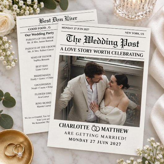Moderne Zeitungsfoto Schwarz-Weiß-Hochzeit Programm