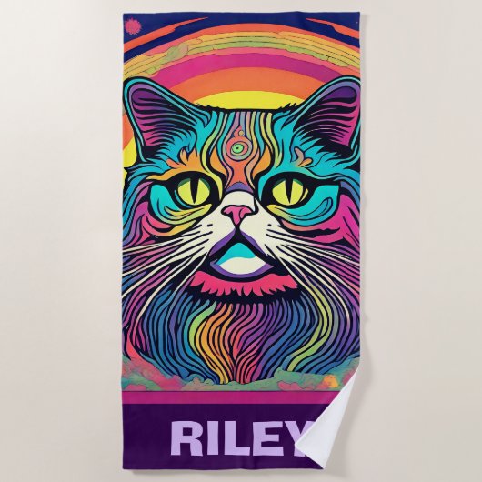 Moderne Zen Cat Strandtuch (Vorderseite)