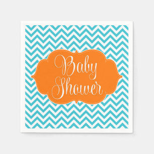 Moderne Zickzack Aquamarine Orange Baby Dusche Serviette