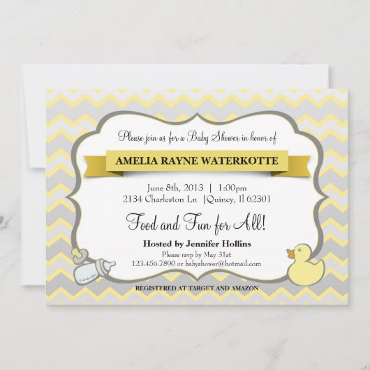 Moderne Zickzack Baby-Tier-Baby-Duschen-Einladung Einladung (Vorderseite)