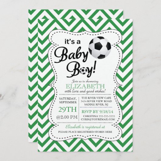 Moderne Zickzack Babysoccer-Dusche Einladung (Vorne/Hinten)