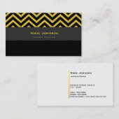 Moderne Zickzack Black & Gold Glam Business Card Visitenkarte (Vorne/Hinten)