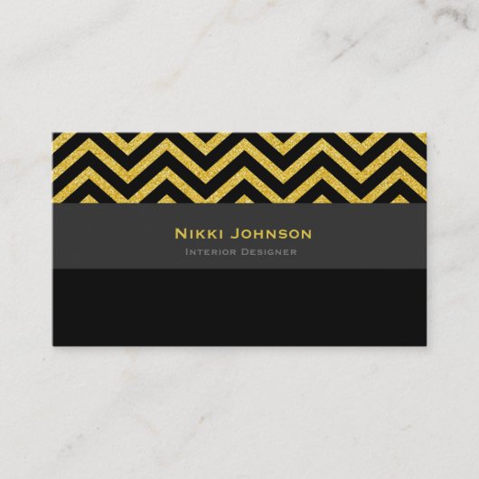 Moderne Zickzack Black & Gold Glam Business Card Visitenkarte (Vorderseite)