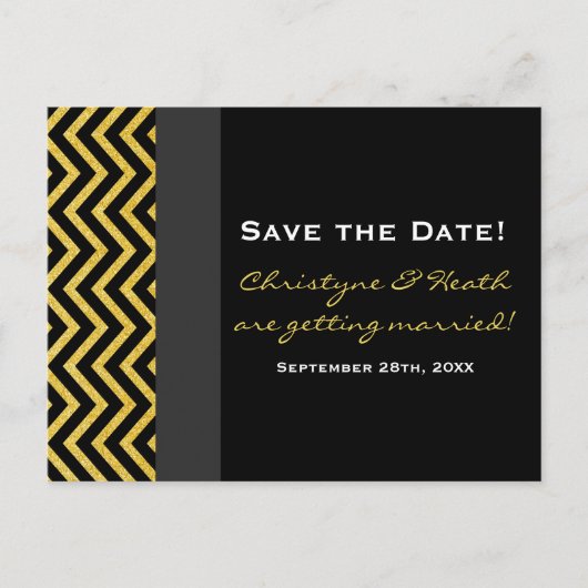 Moderne Zickzack Black & Gold Rett Date Postcard Ankündigungspostkarte (Vorderseite)