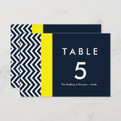Moderne Zickzack Blue & Yellow Tischnummer Card (Vorne/Hinten)