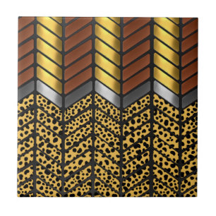 Moderne Zickzack-Chevron Gepard-Tierdruck Fliese