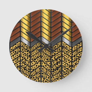 Moderne Zickzack-Chevron-Gepard-Tierdruck Runde Wanduhr