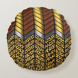 Moderne Zickzack-Chevron Gepard-Tierdruck Rundes Kissen