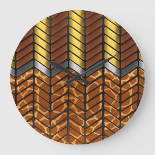 Moderne Zickzack-Chevron-Giraffe-Tierdruck Große Wanduhr
