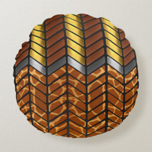 Moderne Zickzack-Chevron-Giraffe-Tierdruck Rundes Kissen