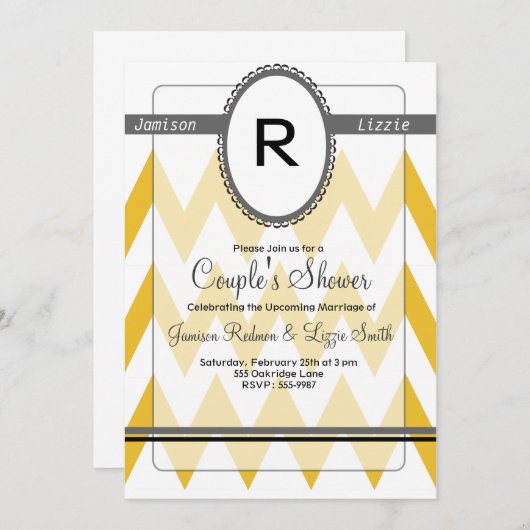 Moderne Zickzack Einladung mit Monogramm (Vorne/Hinten)