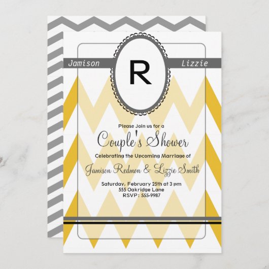 Moderne Zickzack Einladung mit Monogramm-grauem (Vorne/Hinten)