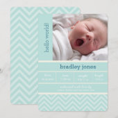 Moderne Zickzack Foto-Geburtskarte Ankündigung (Vorne/Hinten)