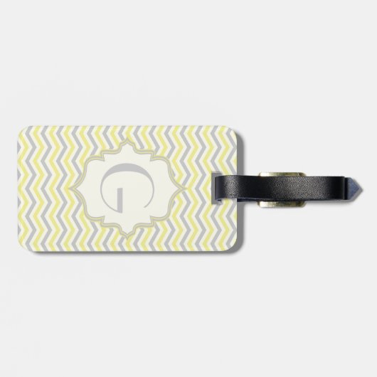 Moderne Zickzack, gelbe, graue und elfenbeinfarben Gepäckanhänger (Rückseite horizontal)