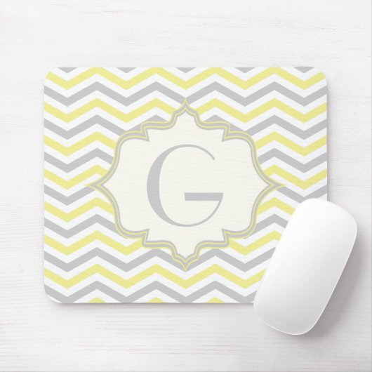 Moderne Zickzack, gelbe, graue und elfenbeinfarben Mousepad (Mit Mouse)