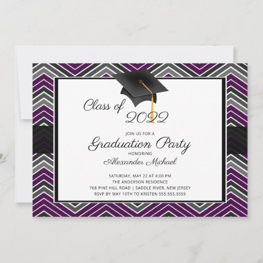 Moderne Zickzack Graduate Tassel Graduation Party Einladung (Vorderseite)