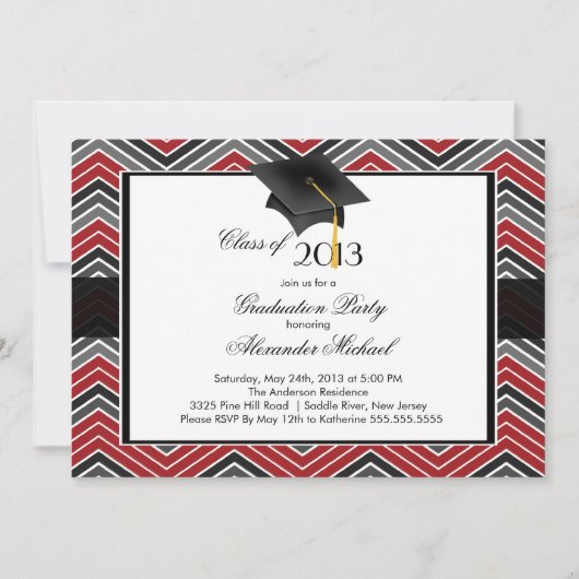 Moderne Zickzack Graduate Tassel Graduation Party Einladung (Vorderseite)