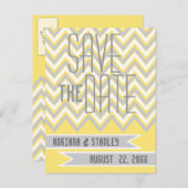 Moderne Zickzack, graue, gelbe Hochzeit Das Datum  Ankündigungspostkarte (Vorne/Hinten)