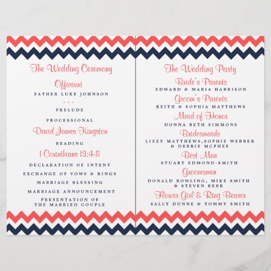 Moderne Zickzack Hochzeitskollektion Navy & Coral (Rückseite)