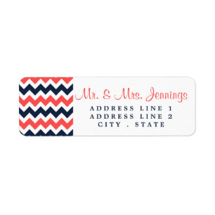 Moderne Zickzack Hochzeitskollektion Navy & Coral