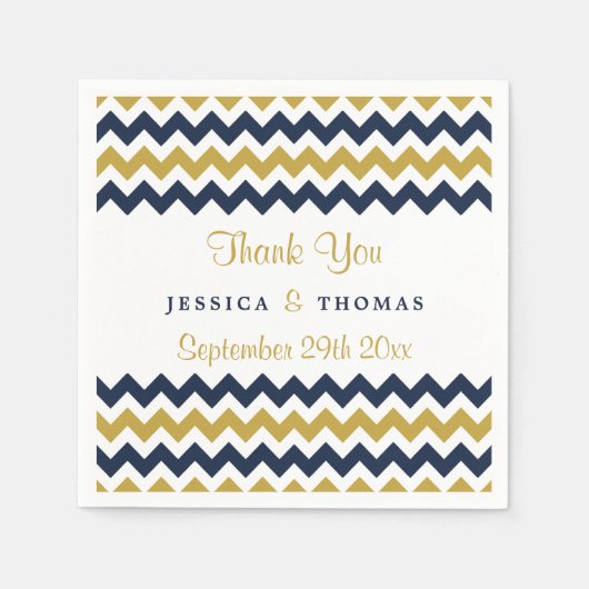 Moderne Zickzack Hochzeitskollektion Navy & Gold Serviette (Vorderseite)