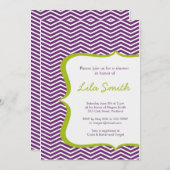 Moderne Zickzack Lila Gründusche Einladung (Vorne/Hinten)