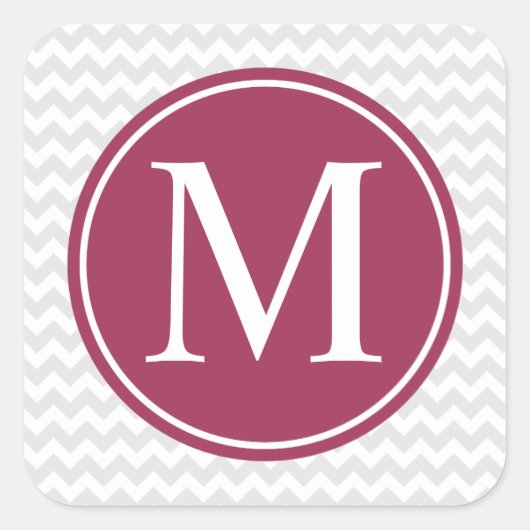 Moderne Zickzack Maroon Circle Monogram Stickers (Vorderseite)