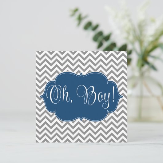 Moderne Zickzack Navy Blue Gray Boy Baby Dusche Einladung (Stehend Vorderseite)