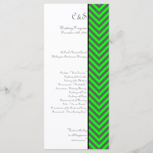 Moderne Zickzack Neon Green/Gray Hochzeitsprogramm Programm (Vorderseite)