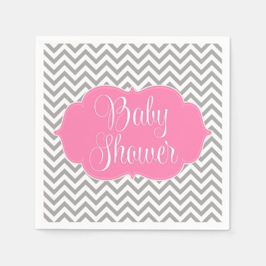 Moderne Zickzack Rosa Gray Baby Dusche Serviette (Vorderseite)