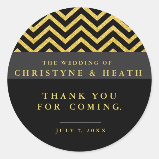 Moderne Zickzack Schwarz-Gold-Sticker für elegante Runder Aufkleber (Vorderseite)