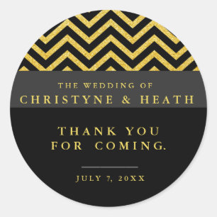 Moderne Zickzack Schwarz-Gold-Sticker für elegante Runder Aufkleber