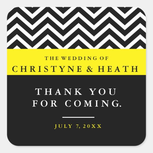 Moderne Zickzack schwarzgelbe Stickerei Quadratischer Aufkleber (Vorderseite)