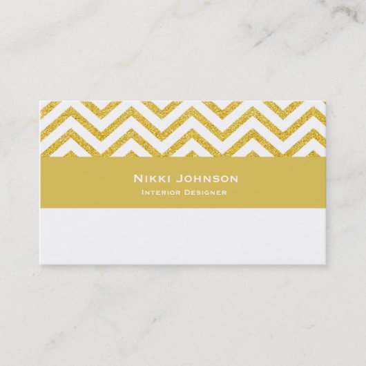 Moderne Zickzack White & Gold Glam Business Card Visitenkarte (Vorderseite)