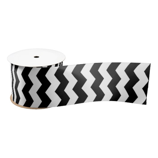 Moderne Zickzack Zigzag Schwarz-Weiß-Muster Satinband (Spule)