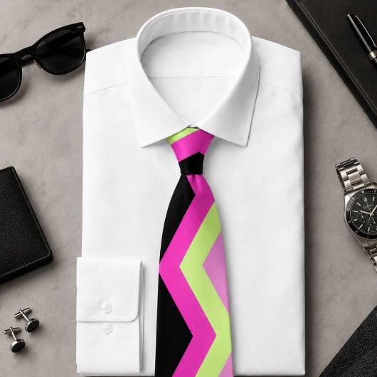 Moderne Zickzackmuster Schwarz Fuchsie Zickzack Krawatte