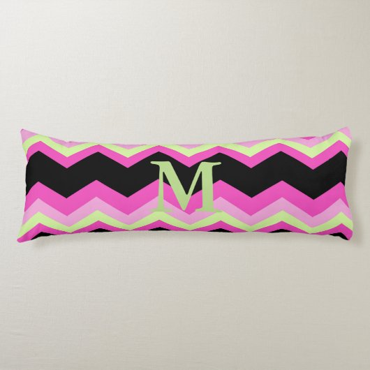 Moderne Zickzackmuster Schwarz Fuchsie Zickzack Seitenschläferkissen (Vorderseite)