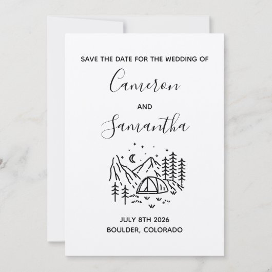 Moderne Ziel Camping Hochzeit speichern das Datum Save The Date (Vorderseite)