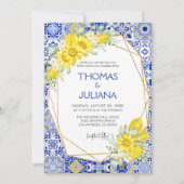 Moderne Zitrone Hochzeit in blauer italienischer M Einladung (Vorderseite)