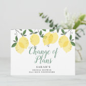 Moderne Zitronen Änderung der Pläne Brautparty Save The Date (Stehend Vorderseite)