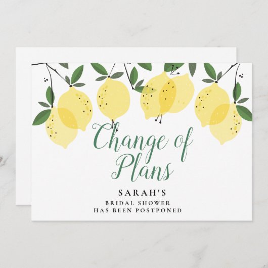 Moderne Zitronen Änderung der Pläne Brautparty Save The Date (Vorne/Hinten)