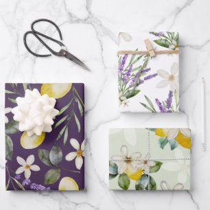 Moderne Zitronen-Blumen- Zitrus-Hochzeits-Geschenk Geschenkpapier Set